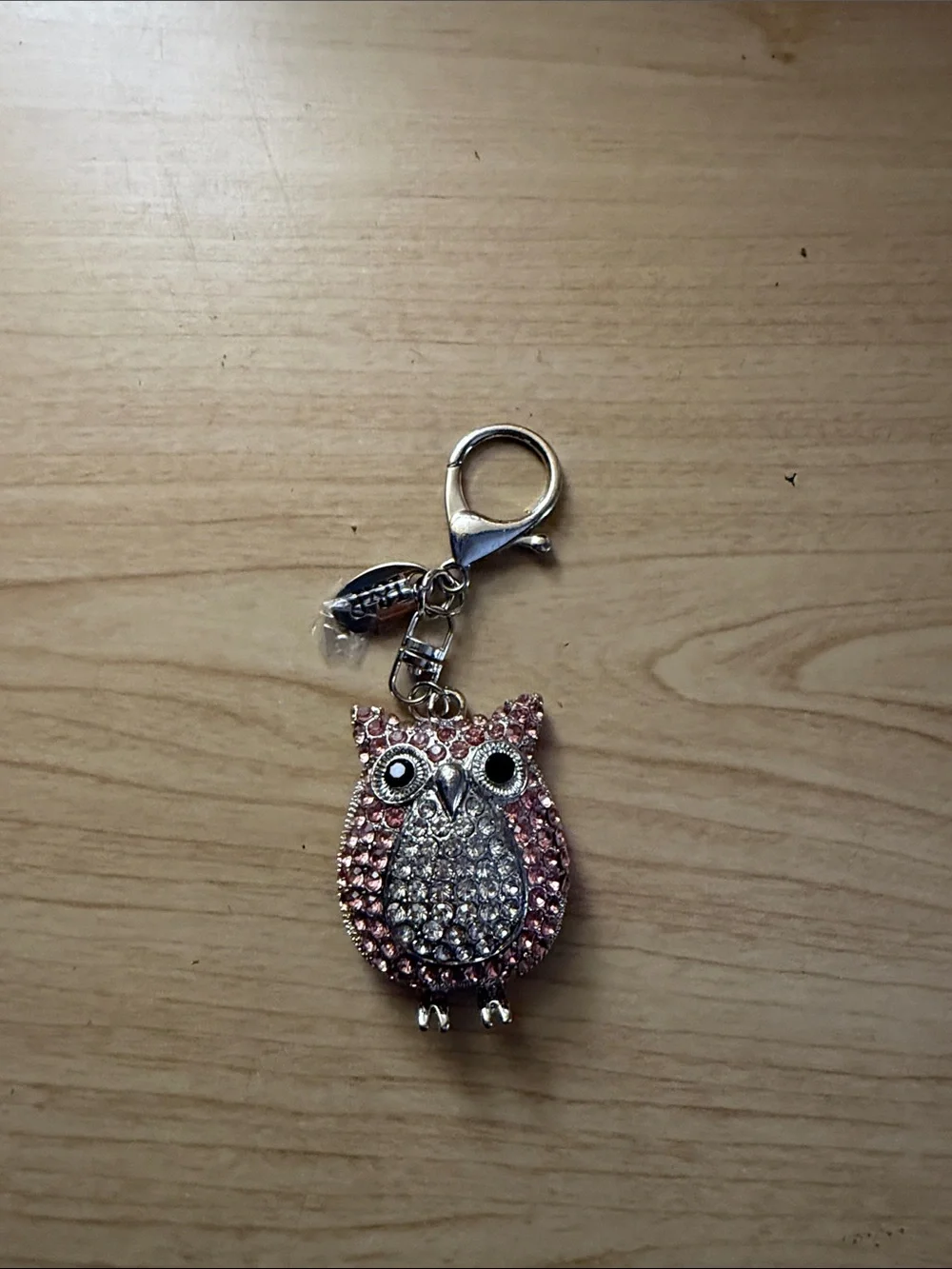 Rhinestone Pink Owl Key & Card Holder Charm